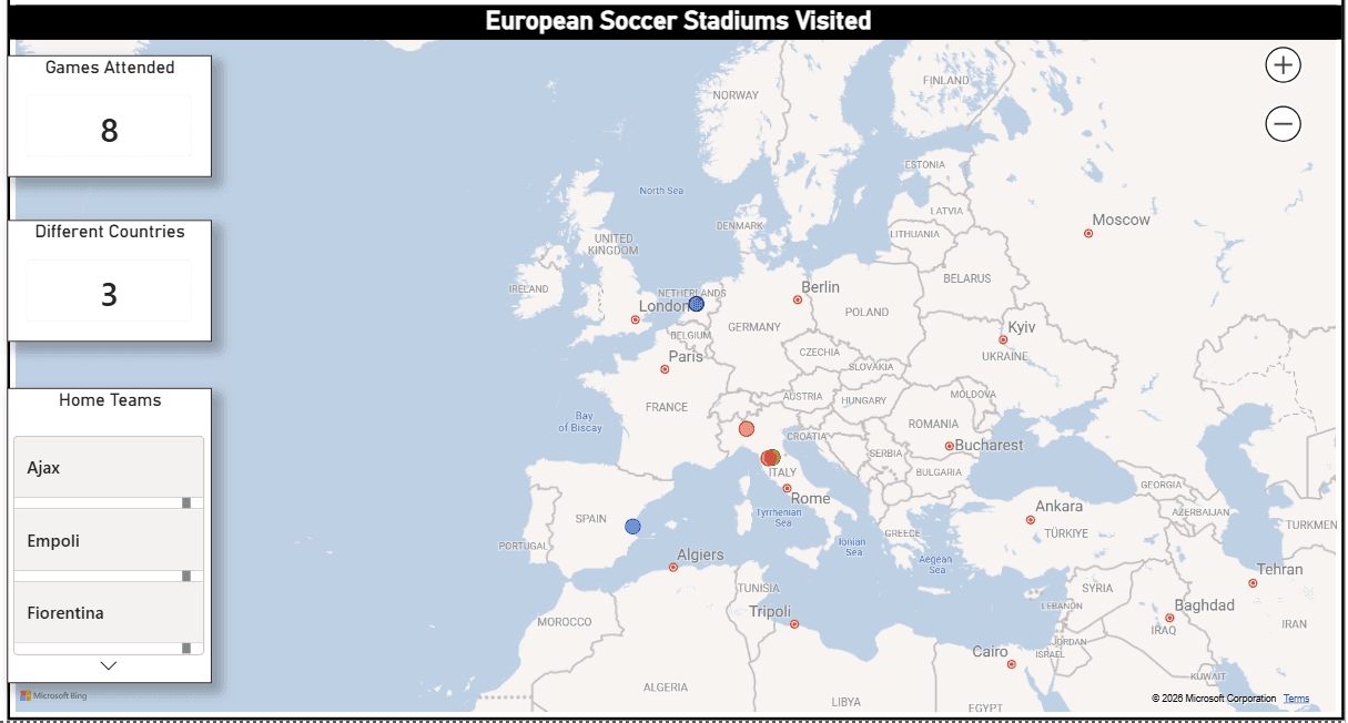 Soccer stadiums visited map